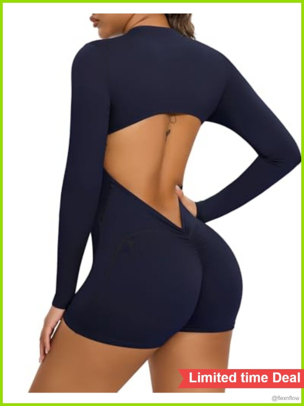 FITTOO Women Workout Zip Up Jumpsuit Backless Long Sleeve Romper Seamless